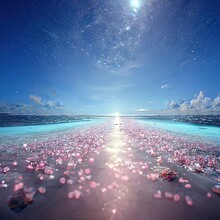 Blue Ocean, Blue Sky, White Beach Of Maldives, Pink