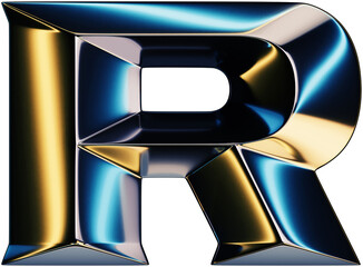 Aufkleber - 3d rendering of glossy chrome letter R with shining lights effect