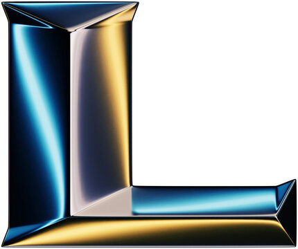 3d rendering of glossy chrome letter L with shining lights effect