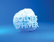 SOLDE D'HIVER - Concept 3D boule de neige sur fond bleu