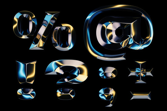 3d rendering of glossy chrome letters with shining lights effect