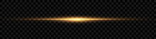 Gold Line Of Light. Magic Glow, Horizontal Flash. Vector Image.