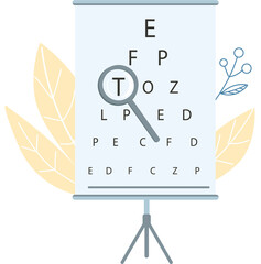 Poster - Eye test poster semi flat color raster object. Eyesight examination. Full sized item on white. Vision care professional visit simple cartoon style illustration for web graphic design and animation