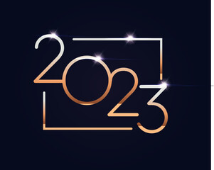 Poster - 2023 golden numbers in frame in luxury glamour style. Happy New Year event poster, greeting card cover, 2023 calendar design, invitation to celebrate New Year and Christmas. Vector illustration