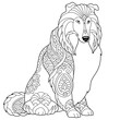 Cute shetland sheepdog or sheltie dog. Adult coloring book page in mandala style.