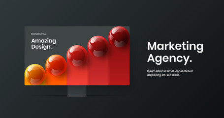 Creative computer display mockup landing page concept. Amazing web project vector design layout.