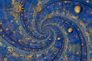 Leinwandbilder - Astrological background with zodiac signs and symbol.