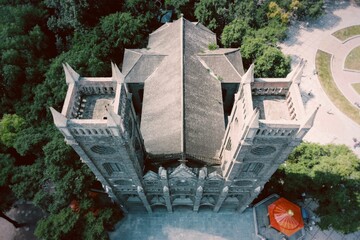 Wall Mural - High angle view of stony church building facade