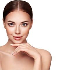 Wall Mural - portrait beautiful young woman with clean fresh skin. model with healthy skin, close up portrait. co