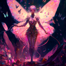 Fairy With Butterflies Pink Wings Ai-generated Digital Art