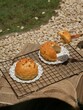 Closeup of freshly baked buns on a rural table