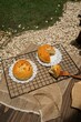 Closeup of freshly baked buns on a rural table