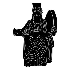 Wall Mural - Goddess Cybele. Antique sculpture. Black and white negative silhouette.