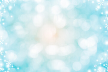 Wall Mural - abstract blur beautiful glowing blue color gradient background with shining falling snowflakes cryst
