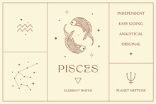 Pisces Zodiac Sign Design Illustrations. Esoteric Vector Element, Icon