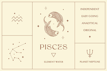 pisces zodiac sign design illustrations. esoteric vector element, icon