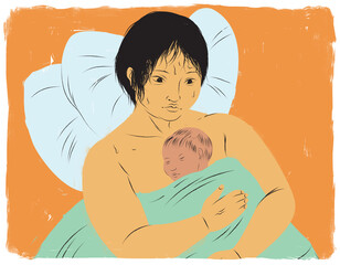 Wall Mural - Mother holding newborn baby after childbirth labor