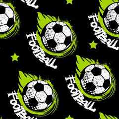 Aufkleber - Abstract seamless chaotic pattern with soccer ball and urban elements. Grunge texture background for guys