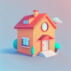 Poster - 3d home icon. Render house for real estate, mortgage, loan concept and homepage. 3d home 2d illustrated cartoon minimal illustration