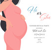 Invitation for gender reveal party with pregnant mother. Vector flat illustration for card, , design, flyer, poster, decor, banner, web, advertising. Beautiful girl, woman.