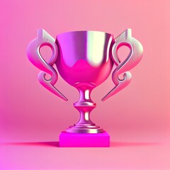 3d Trophy cup icon on pink background. 3d render illustration