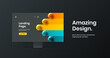 © kitka - Simple landing page vector design concept. Modern computer monitor mockup web banner illustration.