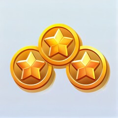 Wall Mural - Three premium quality gold star rate icon symbol or customer review experience business service excellent feedback on best rating satisfaction background with flat design ranking sign. 3D rendering.