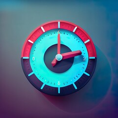Poster - Round clock. 3d 2d illustrated icon. Cartoon minimal style. Time keeping , measurement of time, time management and deadline concept.
