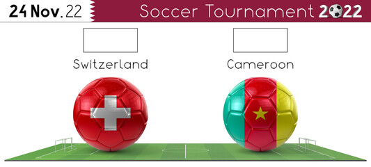 Sticker - Switzerland and Cameroon soccer match - Tournament 2022 - 3D illustration