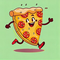 funny walking cartoon pizza in retro style