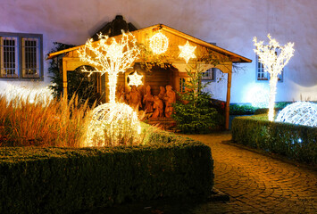 Poster - Nativity scene on Sternenmarkt (engl. Star market) in Koblenz, Germany. The Star market is a historic Christmas market in the old town of Koblenz