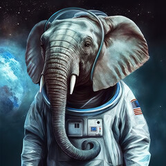 elephant astronaut in space suit, animal in space, digital art, generative ai