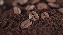 Macro Shot Of Coffee Beans And Grounds