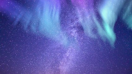 Wall Mural - aurora purple green and milky way loop south sky