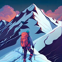 Poster - Climber goes to the mountains. winter climbing Elbrus