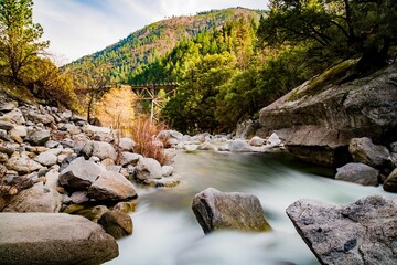 Poster - Scenic view of a rocky Feather River in California, USA