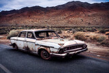 Fototapeta  - old rusty abandoned car in the desert