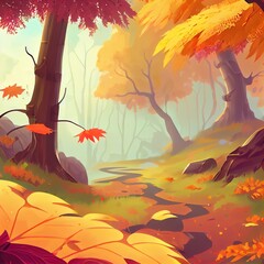 Poster - Concept of Autumn, Autumn composition accessories, space for text , anime style