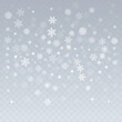 © Good Goods - Christmas snow vector background. Falling snowflakes transparent decoration. New Year Holidays greeting card backdrop.
