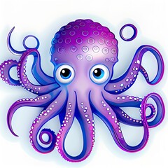 Poster - Cute octopus cartoon on white background