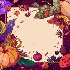 Poster - postcard layout autumn composition frame from autumn leaves and fruits and space for text congratulation invitation , anime style