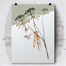 Cow Parsley Plant With Broken Stems Dried Up In Winter Time Weed In Winter Natural Setting In Snow In Woods Or Forest Branches Hanging Down Broken Vertical Format Room For Type Empty White Space