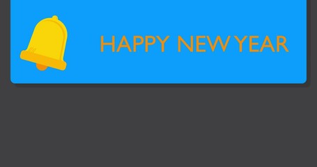 Poster - Happy New Year Text on notification bubble from portable information device screen. Mobile app message, connection, communication concept. Animated video.