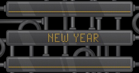 Poster - New Year text on a Digital Led Panel. Announcement Message with Light Equipment.