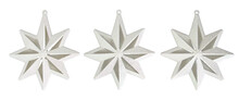 Three White Sparkly Snowflake Shaped Christmas Ornaments
