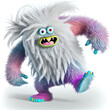 © AkuAku - 3d rendering, colorful hairy beast Yeti runs, furry monster cartoon character walking or dancing. Fluffy toy in active pose, isolated on white background.