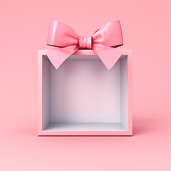 Wall Mural - Gift box product display showcase or blank exhibition booth gift box stand with pink ribbon bow isolated on light pink pastel color background minimal conceptual 3D rendering