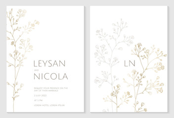 Wall Mural - Template for invitation, greeting cards with golden gypsophila.