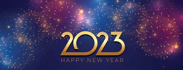 2023 new year grand celebration banner with firework bursting