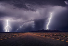 Thunderstorm And Lightning Over Abandoned Roan In Nevada Desert